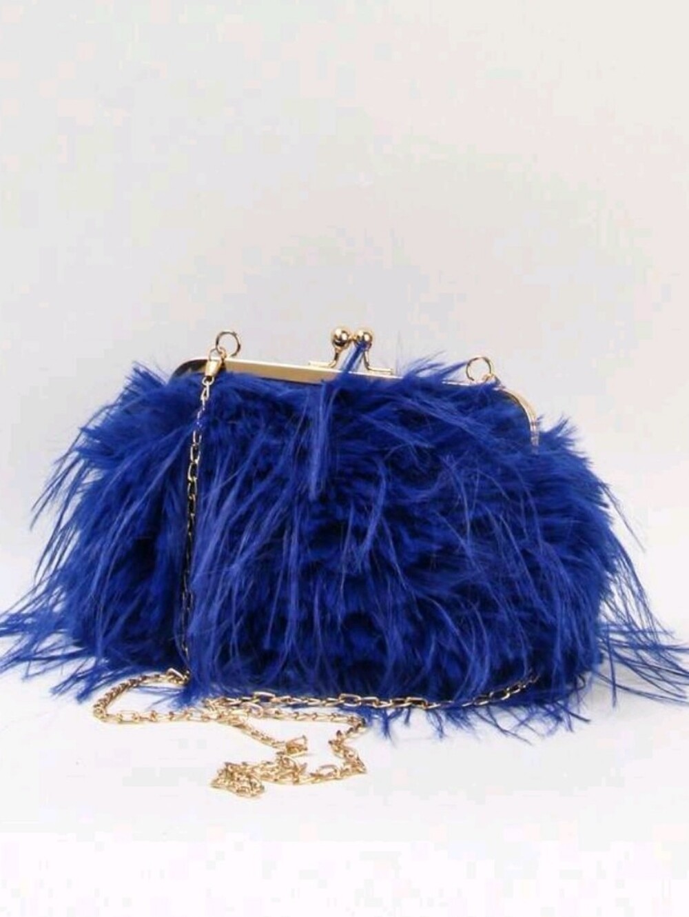 BRAND NEW ** Blue Feathered Evening Clutch with Gold Chain